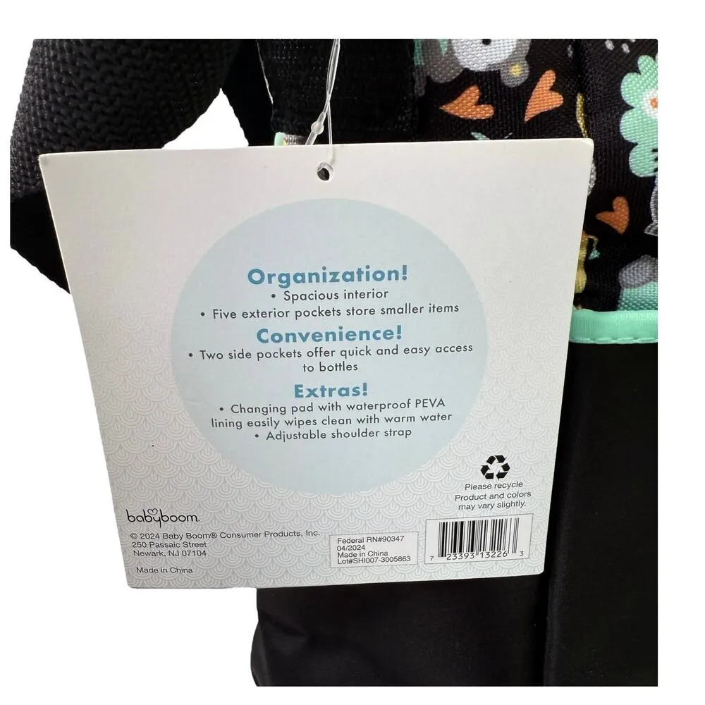 NEW Baby Boom Monkey Print DIAPER BAG TOTE Purse 16x12 + Baby Changing Pad Black - Image 6