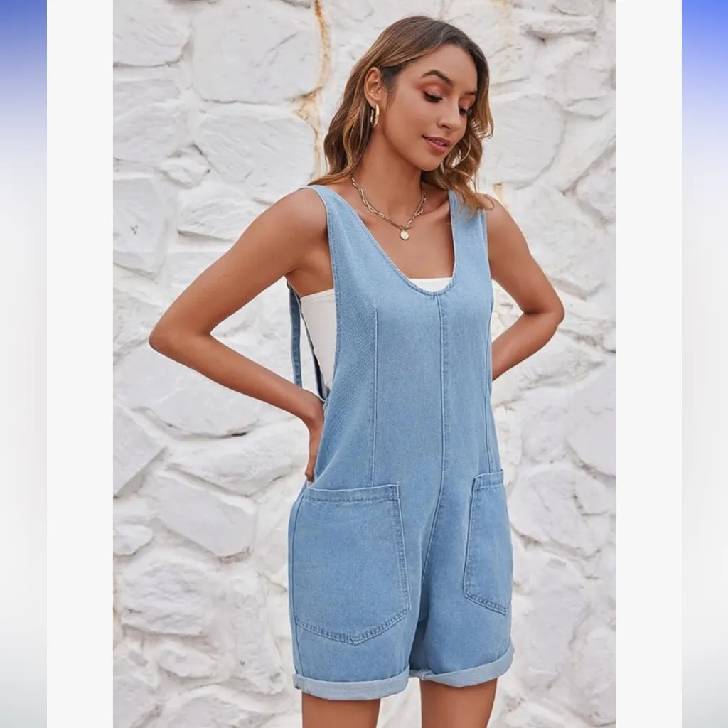 Greaidea Women’s High Roller Denim Shortalls in Light Blue - Image 4
