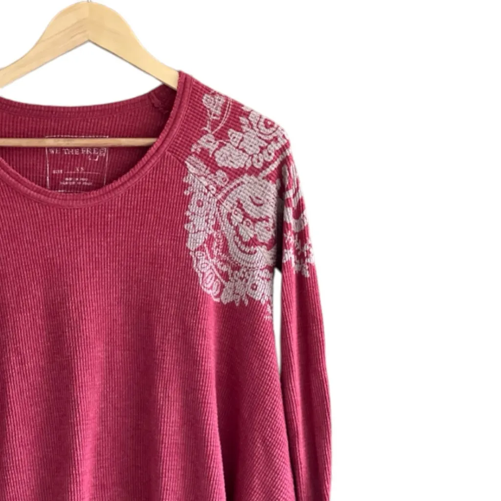 We The Free Waffle Knit Print Thermal Pullover Top - Image 4