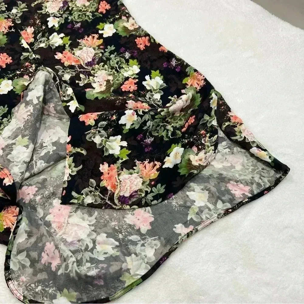 Alice + Olivia Floral Print Longline Button Down Viscose‎ Shirt sz L - Image 9