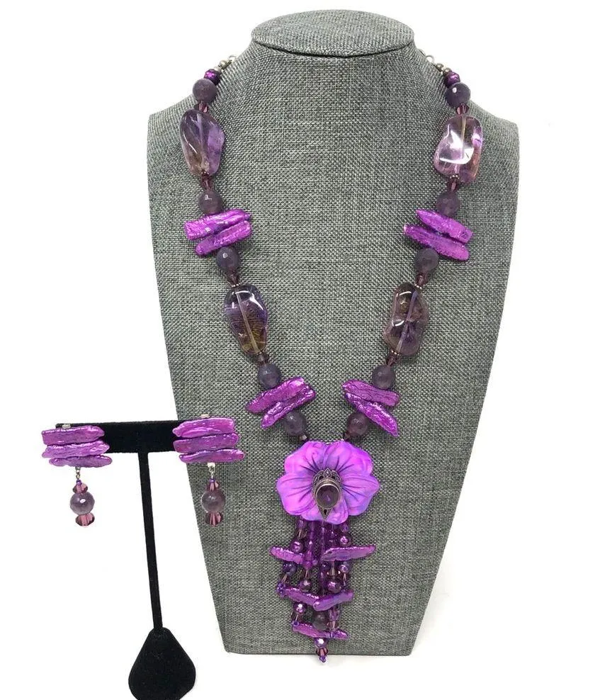 Sterling silver, mother of pearl, amethyst set - Image 10