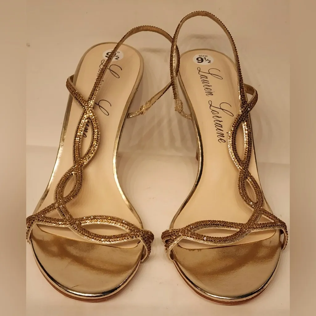 Lauren Lorraine Malaga Rhinestone Slingback Stiletto Sandals GOLD Heels Sz 9.5 - Image 13