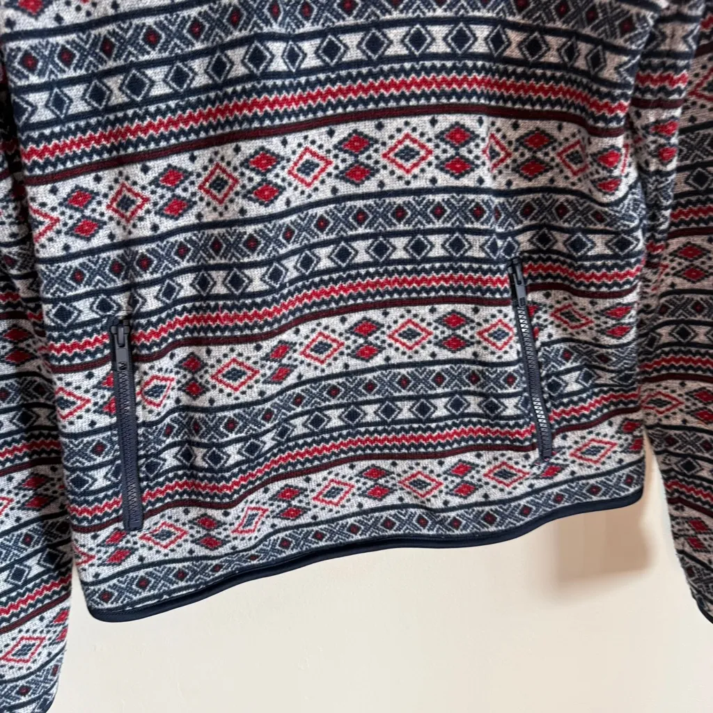 Aeropostale Women’s Geometric Patterned Pullover Quarter Zip Red Blue White | S - Image 3