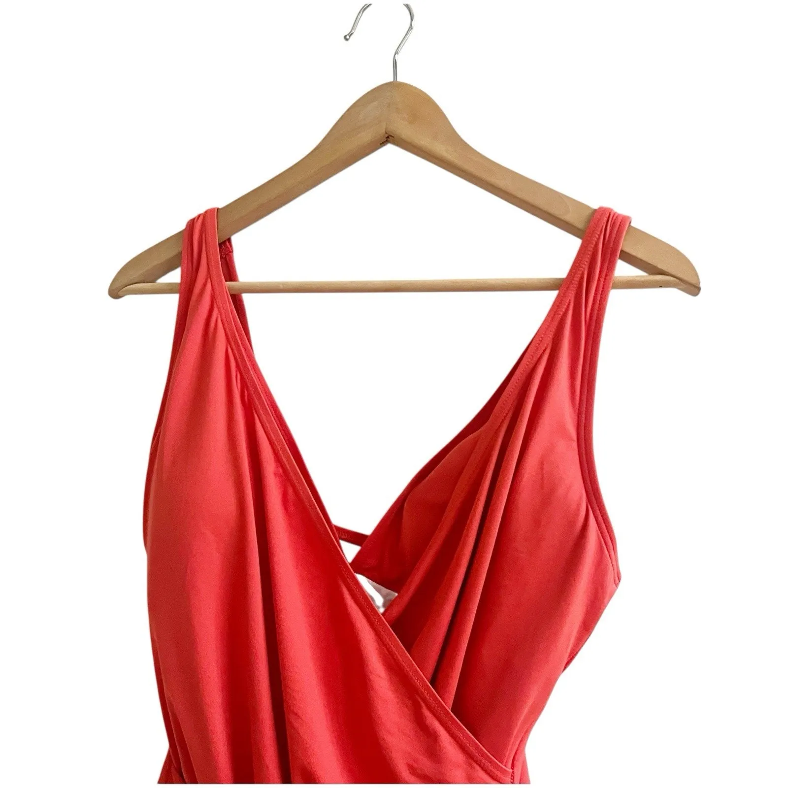 Michael Kors One Peice Faux Wrap Swimsuit Gold Tone Ring Accent Size 10 Orange - Image 5