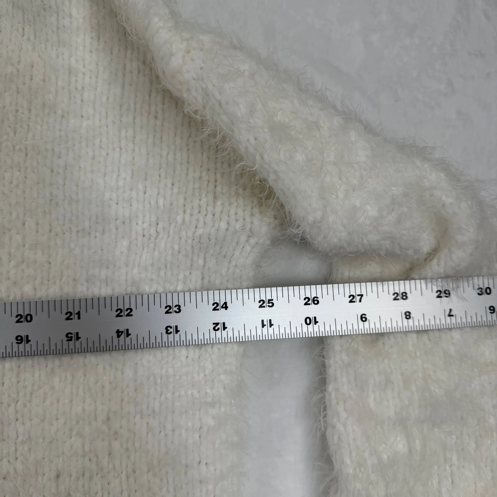 POL Distressed Cozy Fuzzy Knit Crewneck Sweater Women's White Distressed Holes M - Image 7