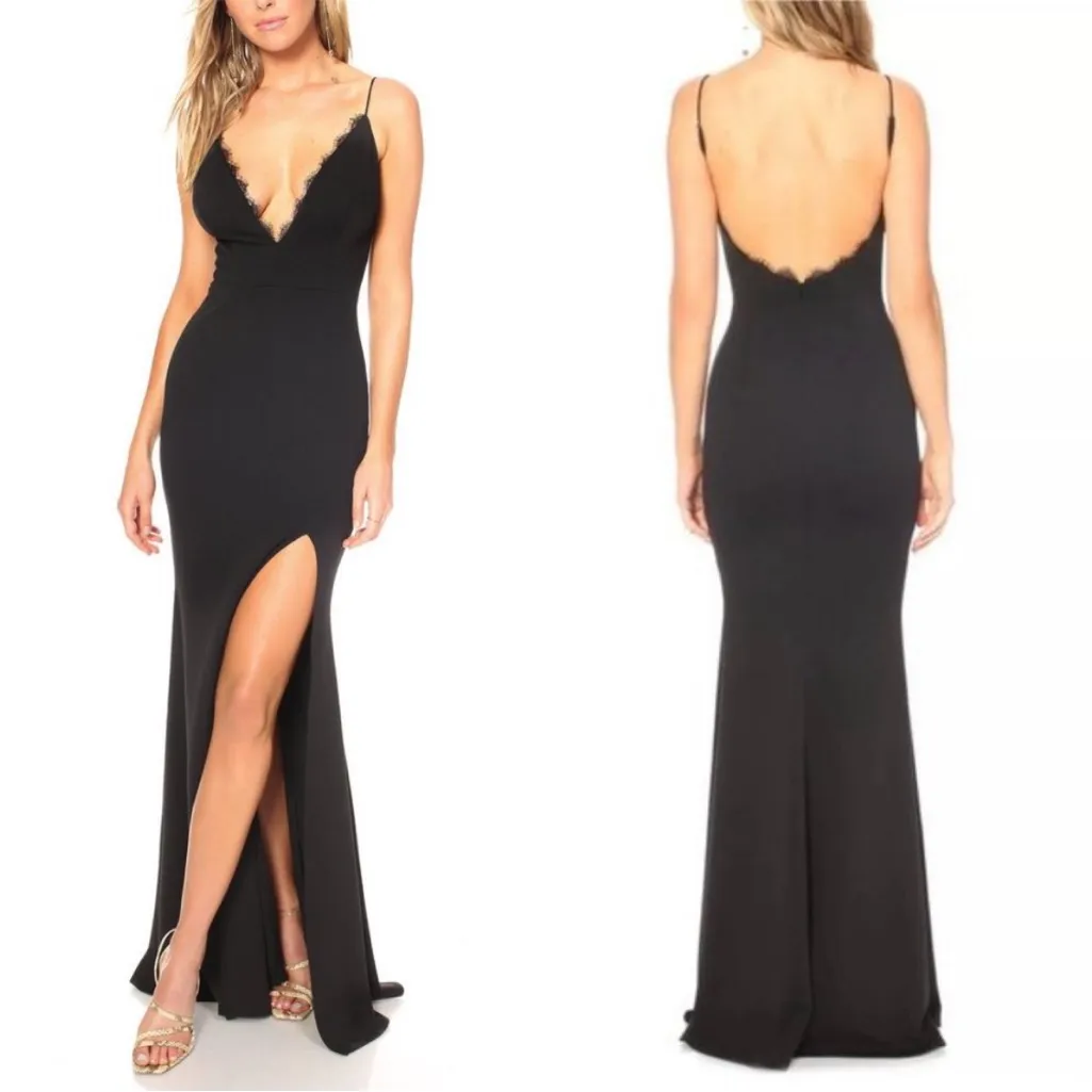 Katie May Black Plunge Low‎ Back Saylor Gown Maxi Dress Womens Size Small NEW - Image 2
