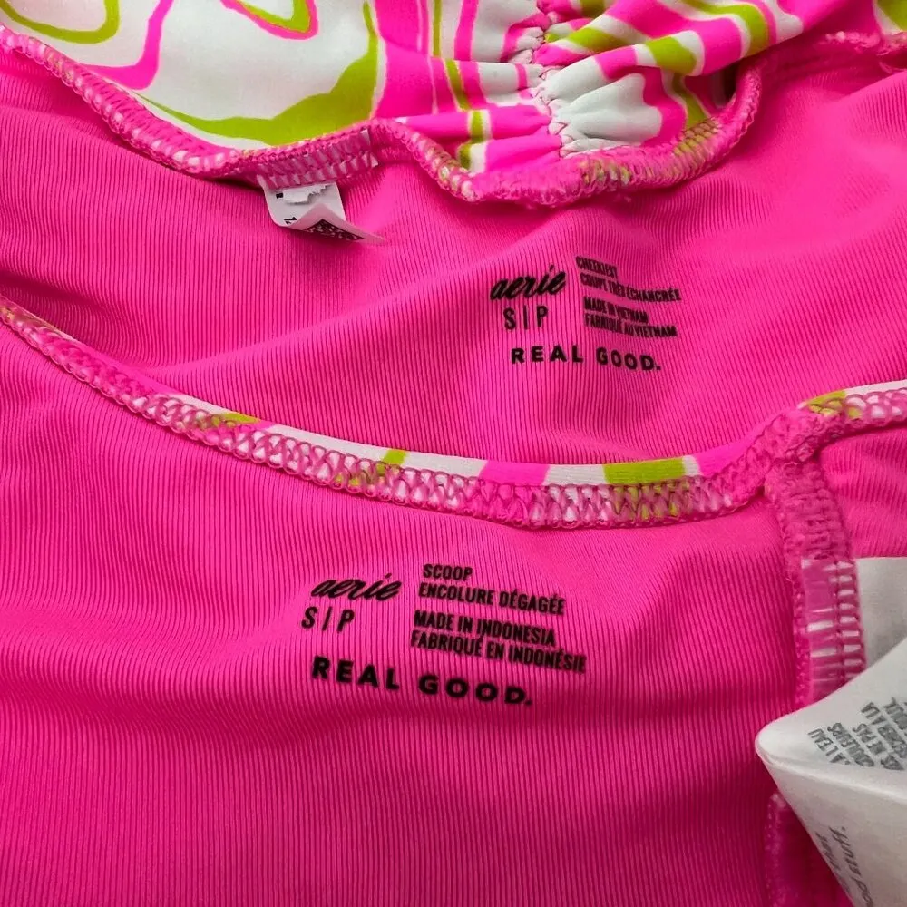 Aerie Crinkle Scoop Binding Bikini Top High Cut Cheekiest Bottom Set Size Small - Image 3