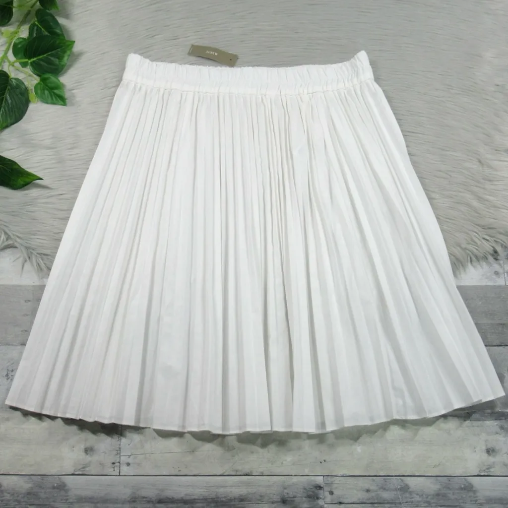 J.CREW White Smocked-Waist Pleated Cotton Blend A-Line Skirt Women's Size Large - Image 7