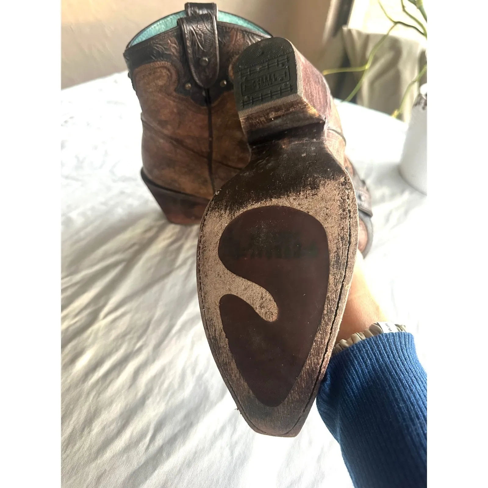 Corral Metallic Cognac Strap Fringe, Studs, Buckle Cowboy Boot C2880 8 Western - Image 7