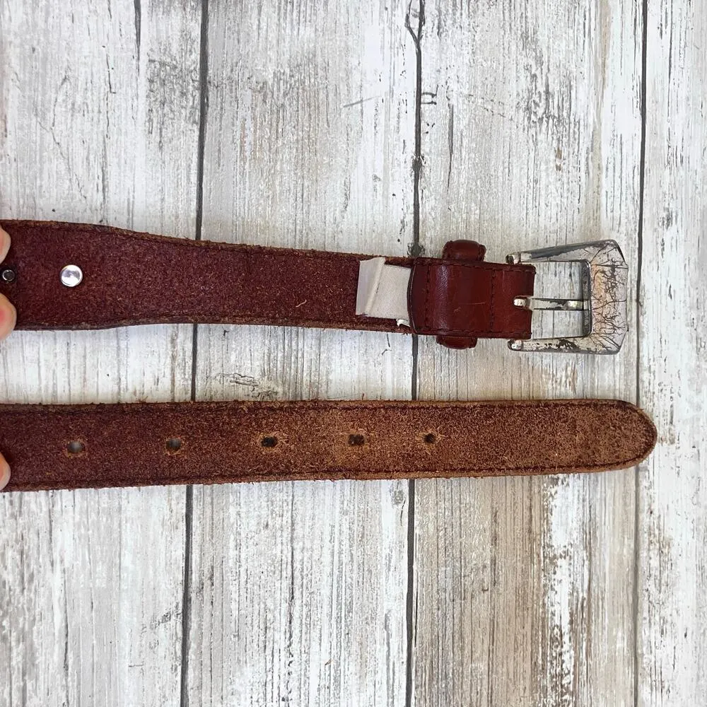 Fossil Western Leather Belt Sz 38 Brown Metal Woven Concho Silver Tone Cowgirl - Image 11