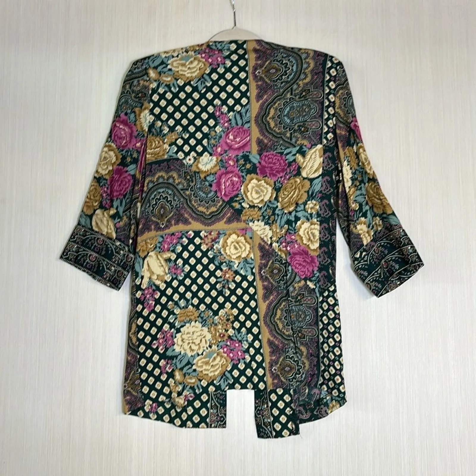 Vtg Lady Carol Petites of NY Open Cardigan Jacket Sz 8 Boho Floral 3/4 Sleeves Green - Image 9