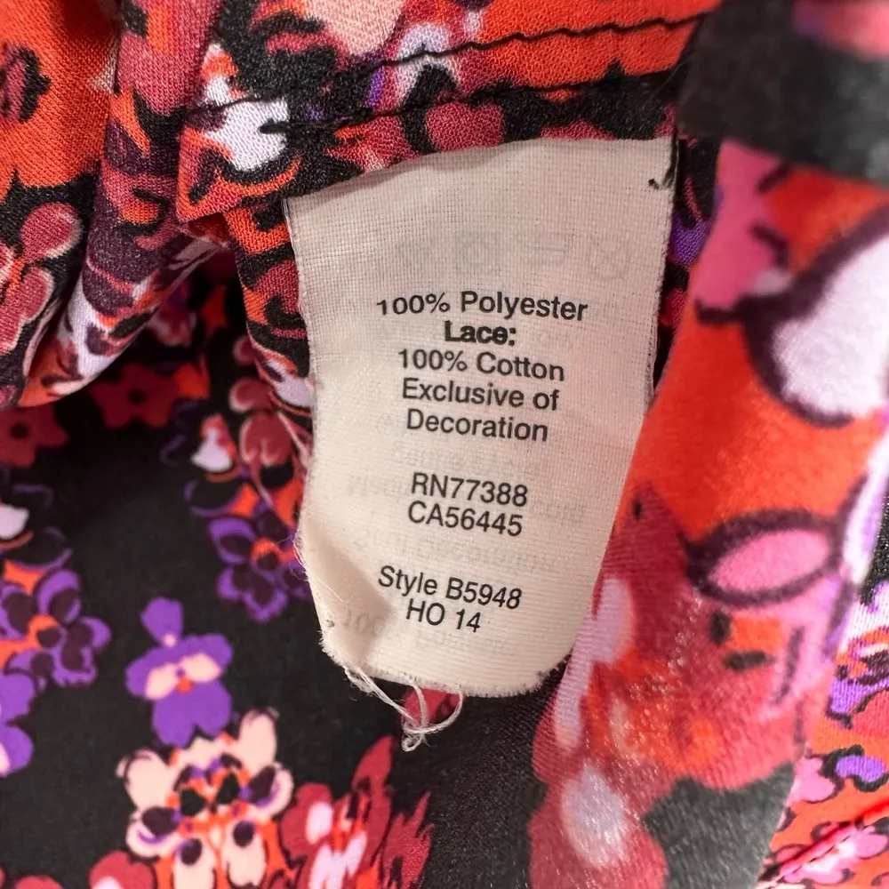 J. Crew size XS lace lined long sleeve floral print blouse red purple pink white - Image 5