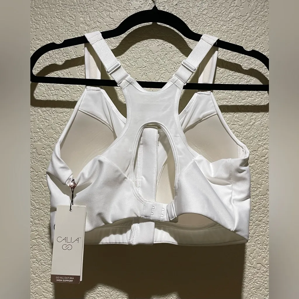 Calia Go All Out Zip Front NWT Women's White Sports Bra Size 34E - Image 4