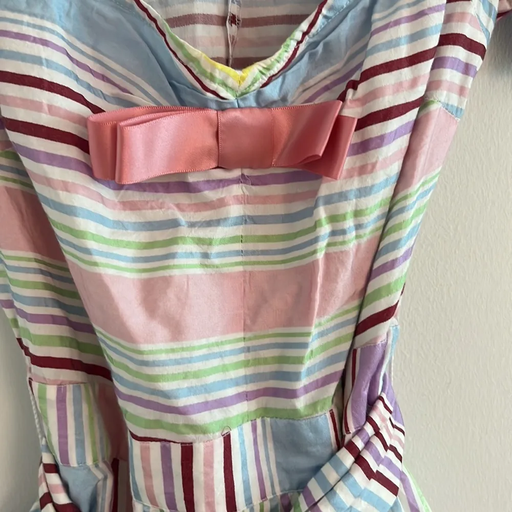 NWOT Loveshackfancy striped bow cut out fit and flare dress - Image 5