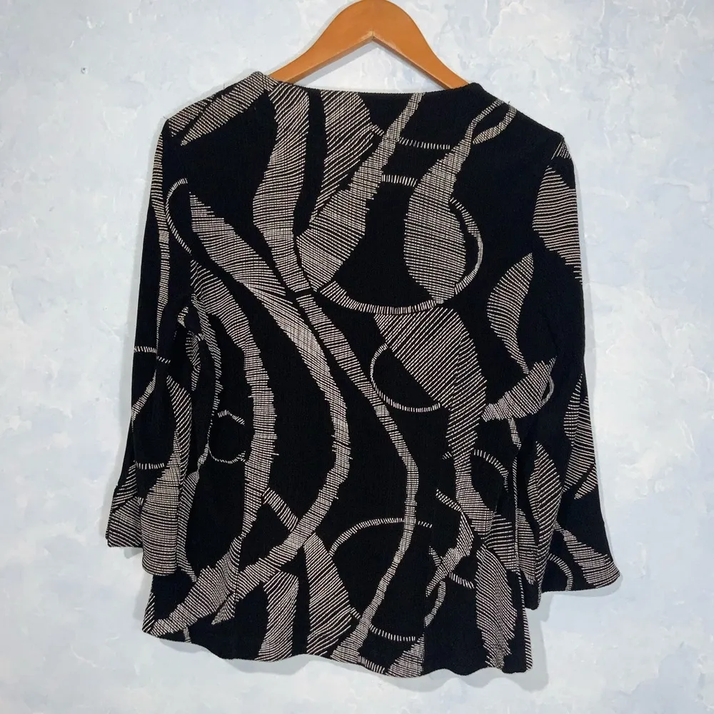 Drapers & Damons Black Tan Print Stretch Knit 3/4 Sleeve Office Casual Jacket SP - Image 6