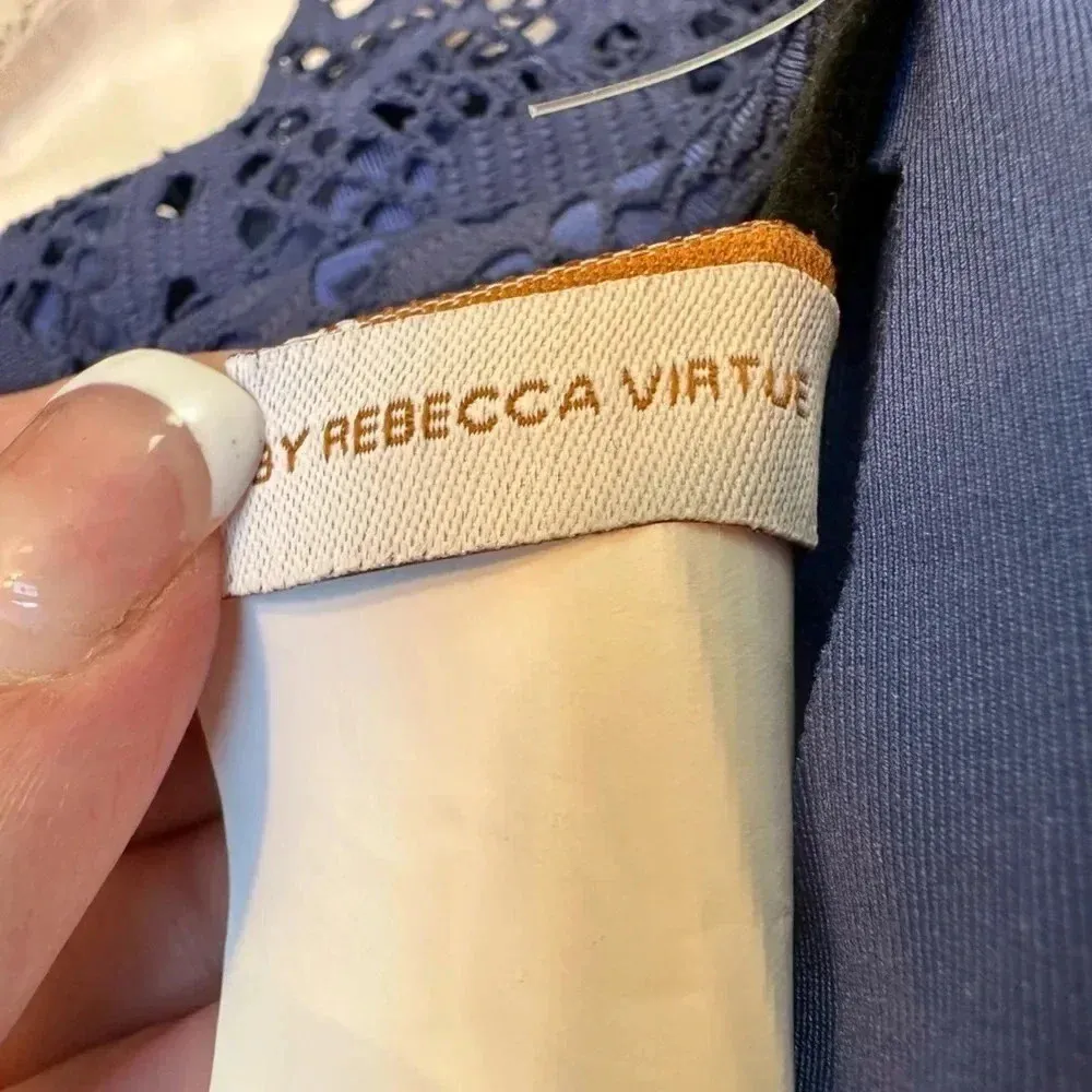 Becca Rebecca Virtue Navy Crochet Halter Top Swimsuit Tankini Size 0X 14/16 - Image 8