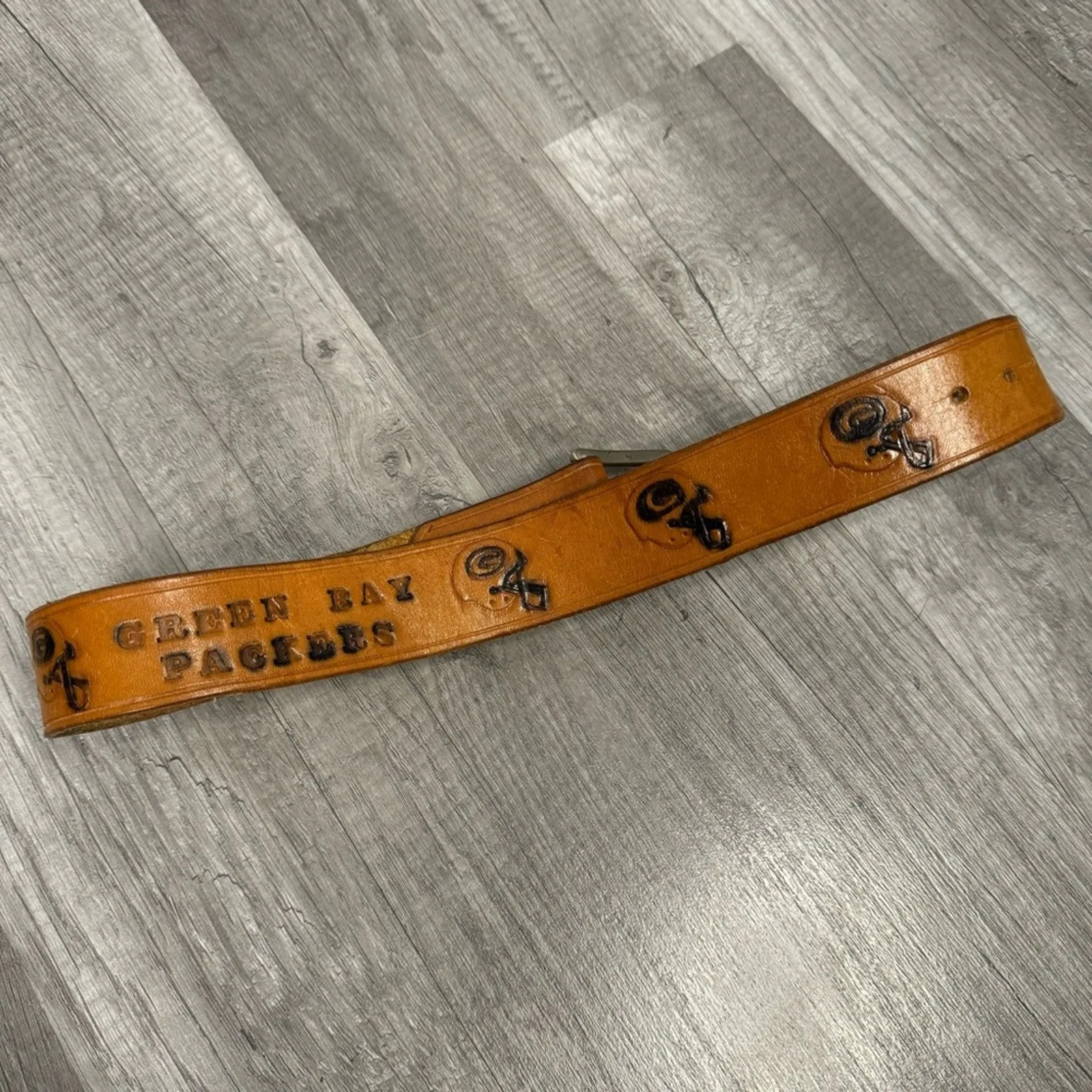 Vintage Green Bay Packers Tooled Leather Belt NFL Football Fits: 22” - Image 8