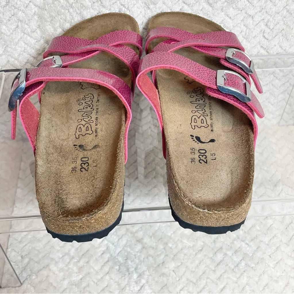 Birkenstock Birkis Pink Embossed Criss Cross Sandal Slides Women Size EU 36/US 5 - Image 6