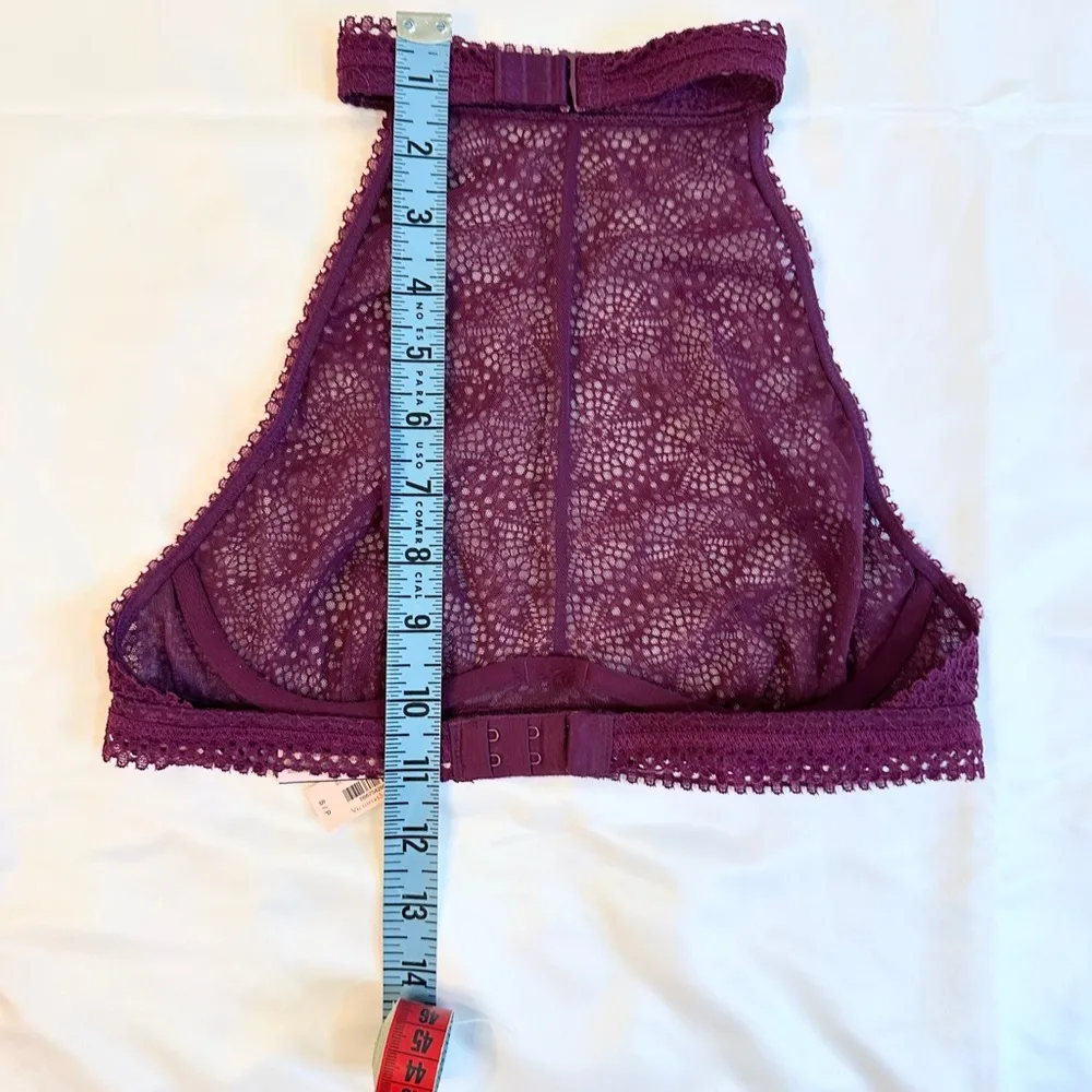 NWT  Taylor Hill High Neck Sheer Lace Bralette - Burgundy - S - Image 9