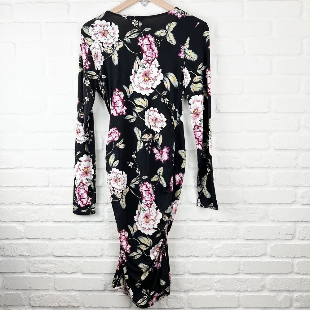 Yumi Kim Love Song Black Floral Take Me Out Jersey Ruched Dress Size M - Image 2