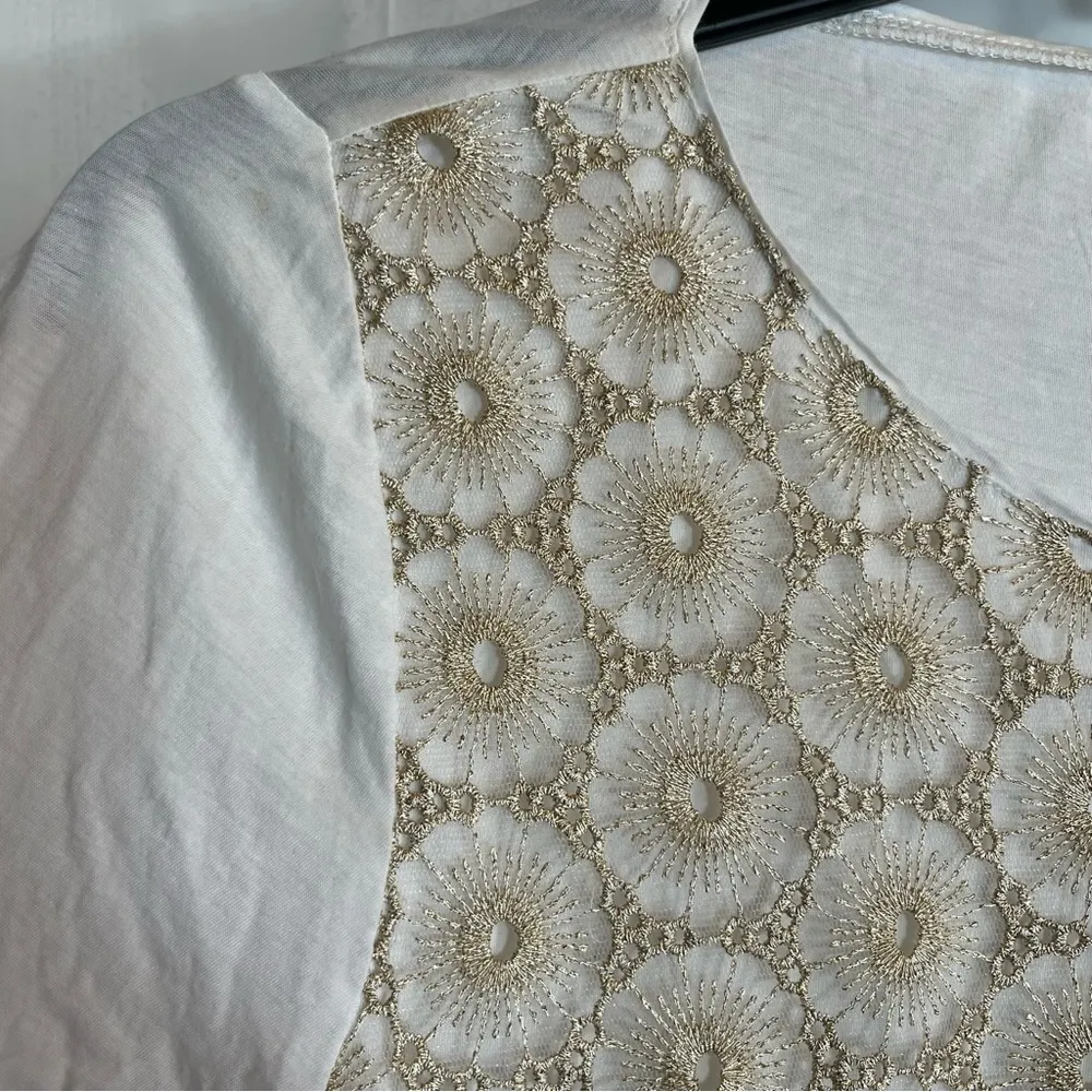 J Crew Floral Lace Overlay Blouse Womens Size XL Dainty Feminine Boho Chic White - Image 5