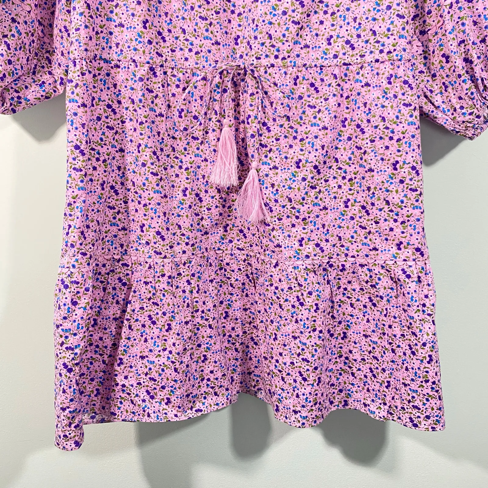 Hyacinth House Tuckernuck Purple Mini Floral Puff Sleeve Matilda Mini Dress Sz M Size M - Image 3
