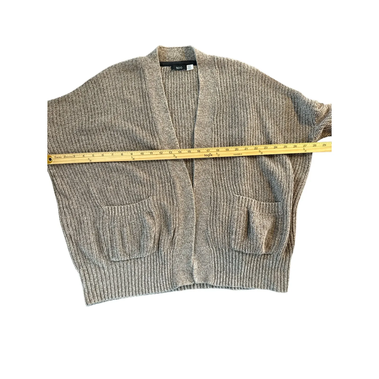 BDG Chunky Knit Open Front Cardigan Sweater Taupe Oatmeal Pockets Size M - Image 6