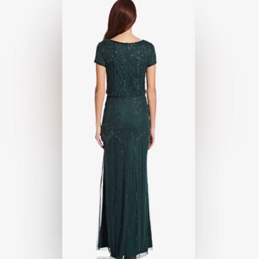 Adrianna Papell Emerald Green Beaded Dress - Image 3