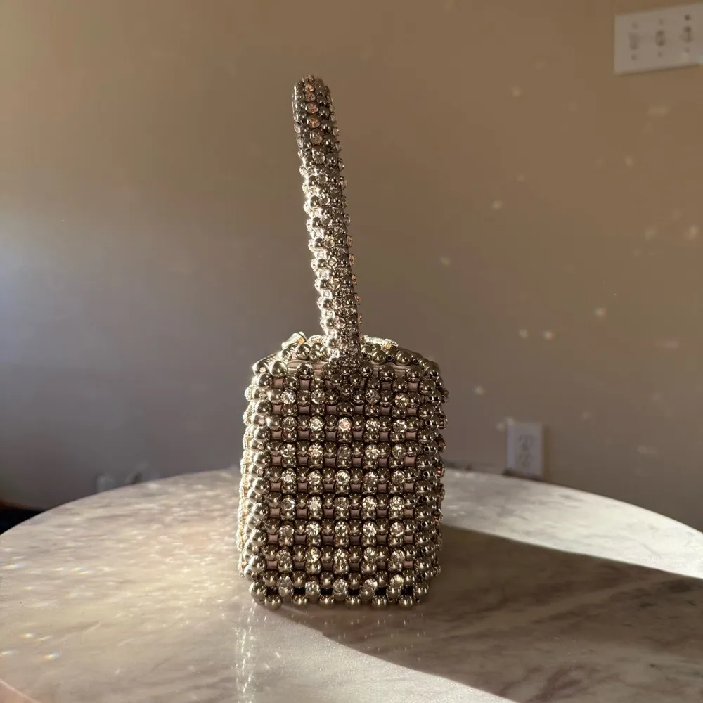 RETROFETE Eclipse Crystal Embellished Hand Bag Gunmetal Silver - Image 4