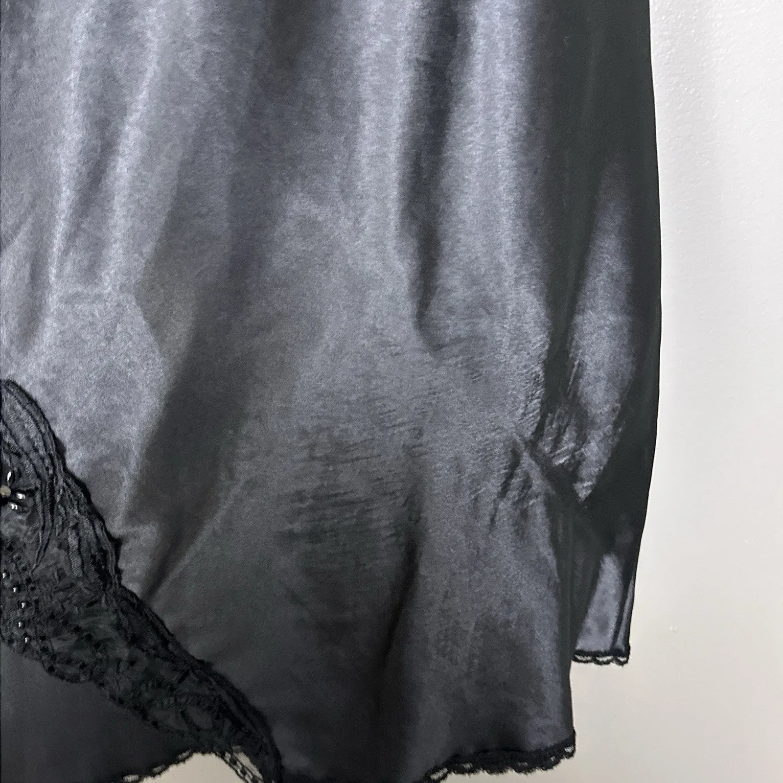 Vintage Perfectform Half Slip Black Satin Plus Size 3X Waist 40/42 Lace Beaded - Image 6