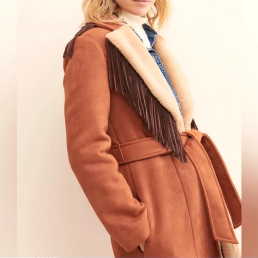 Anthropologie Hutch Daisy Suede Fringed Coat - Image 4