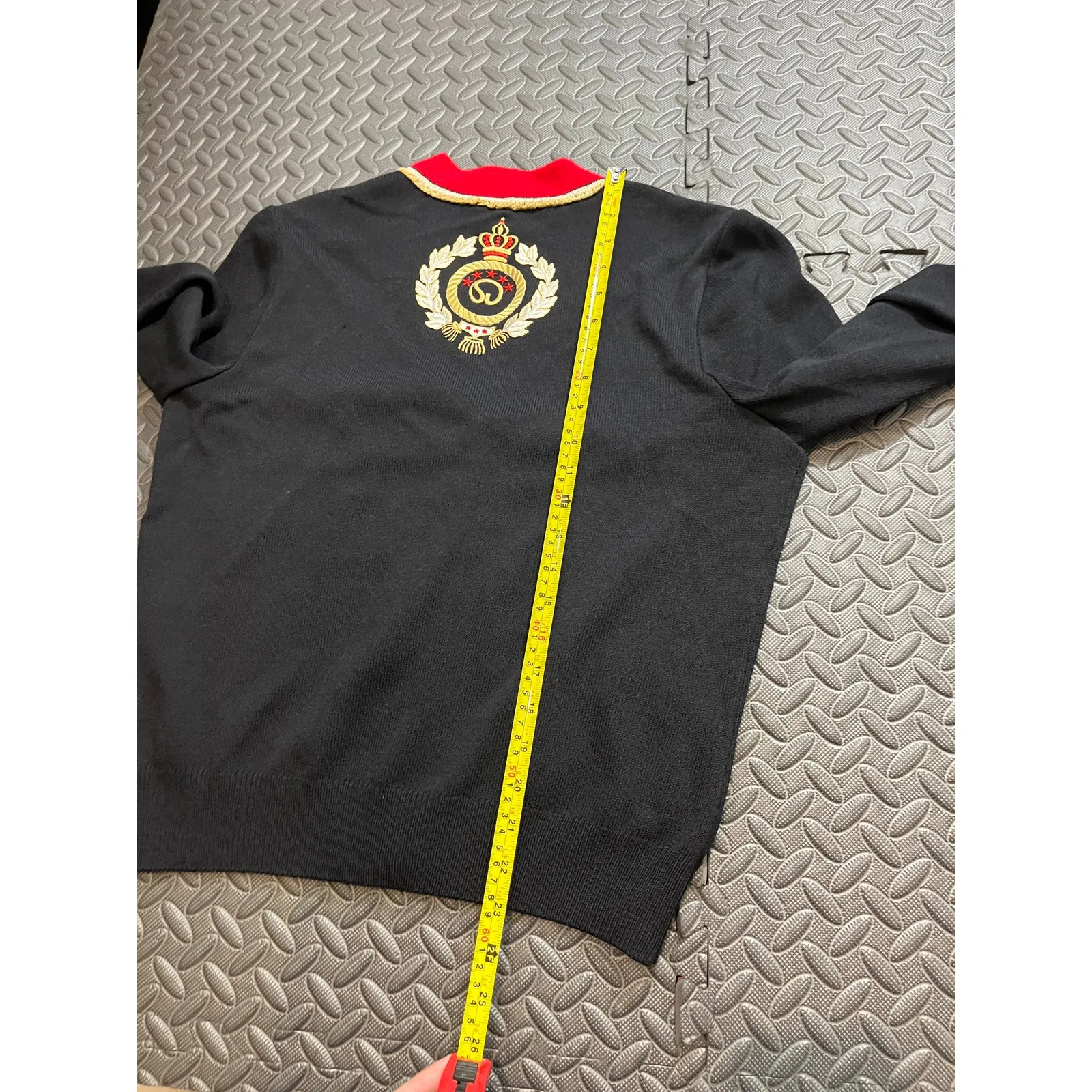 St. John Womens Black Sweater Blazer Cardigan Red Gold‎ Button Embroidered Med - Image 8