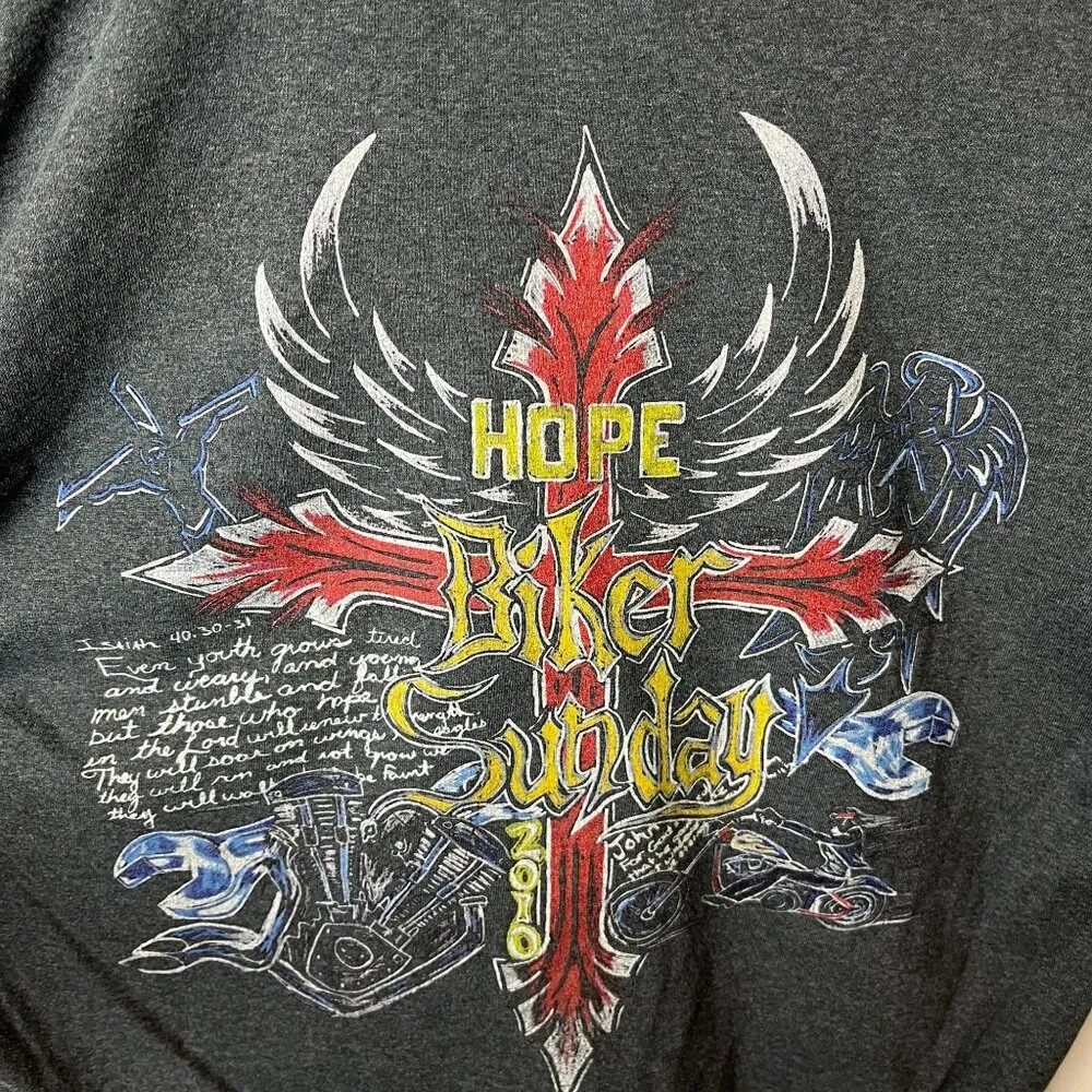 2010 Hope Biker Sunday T Shirt Gray Large L Motorcycle Graphic Tee 50/50 Solid - Image 7