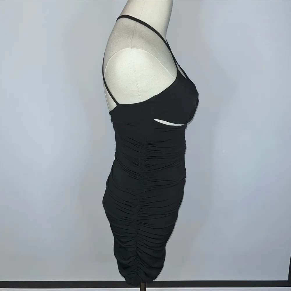 OLIVACEOUS Black Bodycon Ruched Halter Cutout Short Mini Dress Small NWOT LBD - Image 7