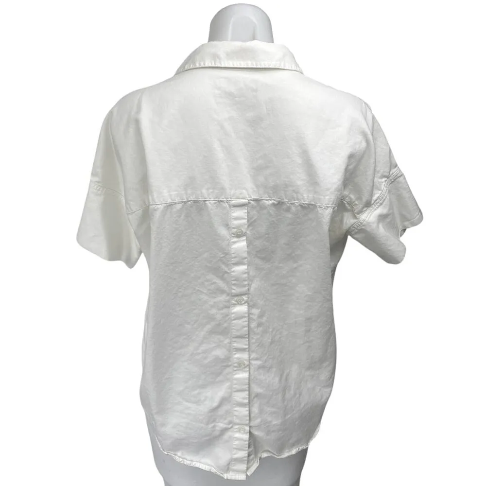 Madewell Women's White Short Sleeve Collared V Neck Shirt Blouse Top Size XS - Image 2