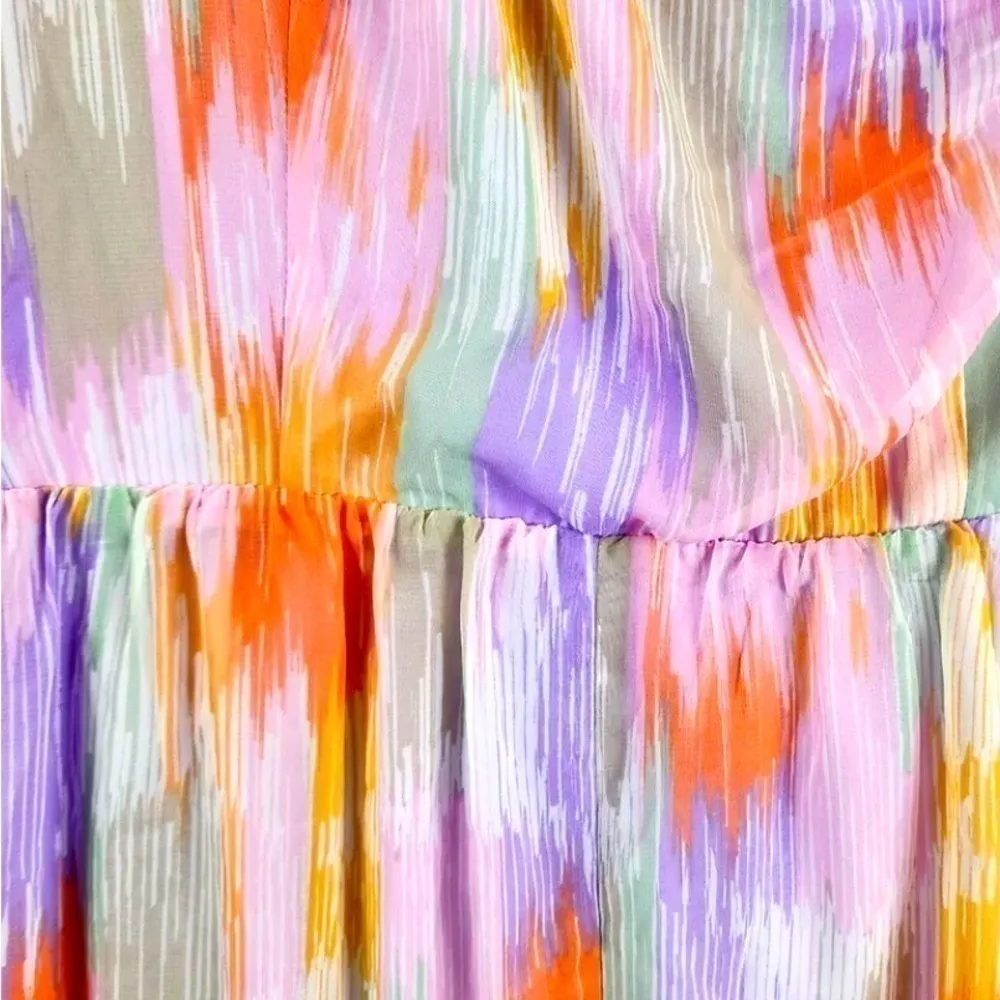 Aqua multi pink floral one shoulder ruffle midi dress. Size Medium. NWT. - Image 4