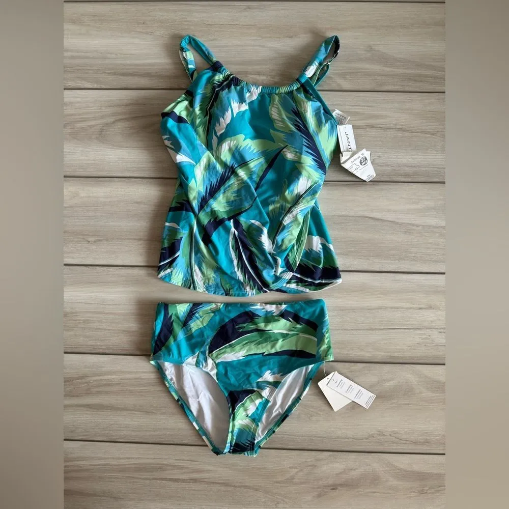 Jantzen Audrey High Neck Mio Two-Piece Swimsuit Blue Jungle Foliage Size 6 NWT - Image 4