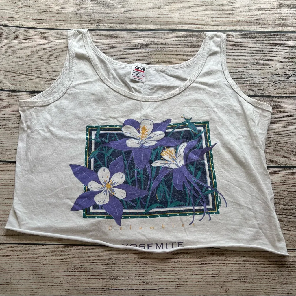 Vintage 90s Yosemite Columbine Cropped Top Womens Large Anvil USA‎ National Park - Image 8