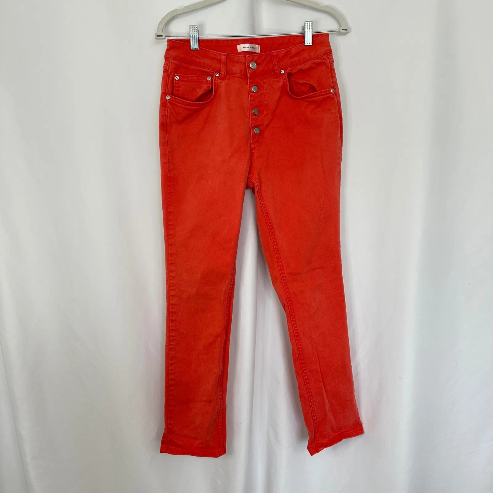 Anine Bing Denim Jeans Button Fly High Rise Orange Peach Women's Size 28 - Image 2