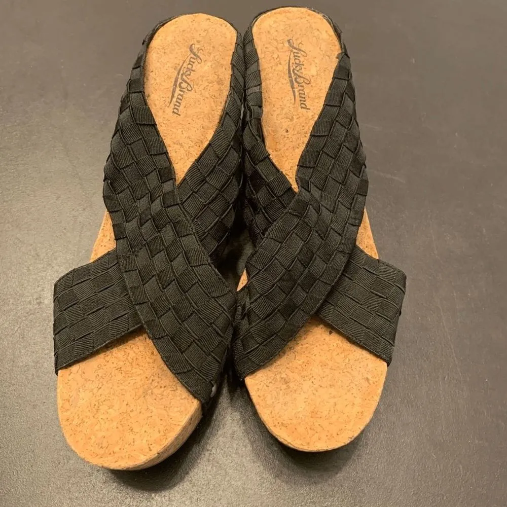 Lucky Brand Women's Woven Crossover Strap Cork Wedge Sandals Black Size 11M - Image 7