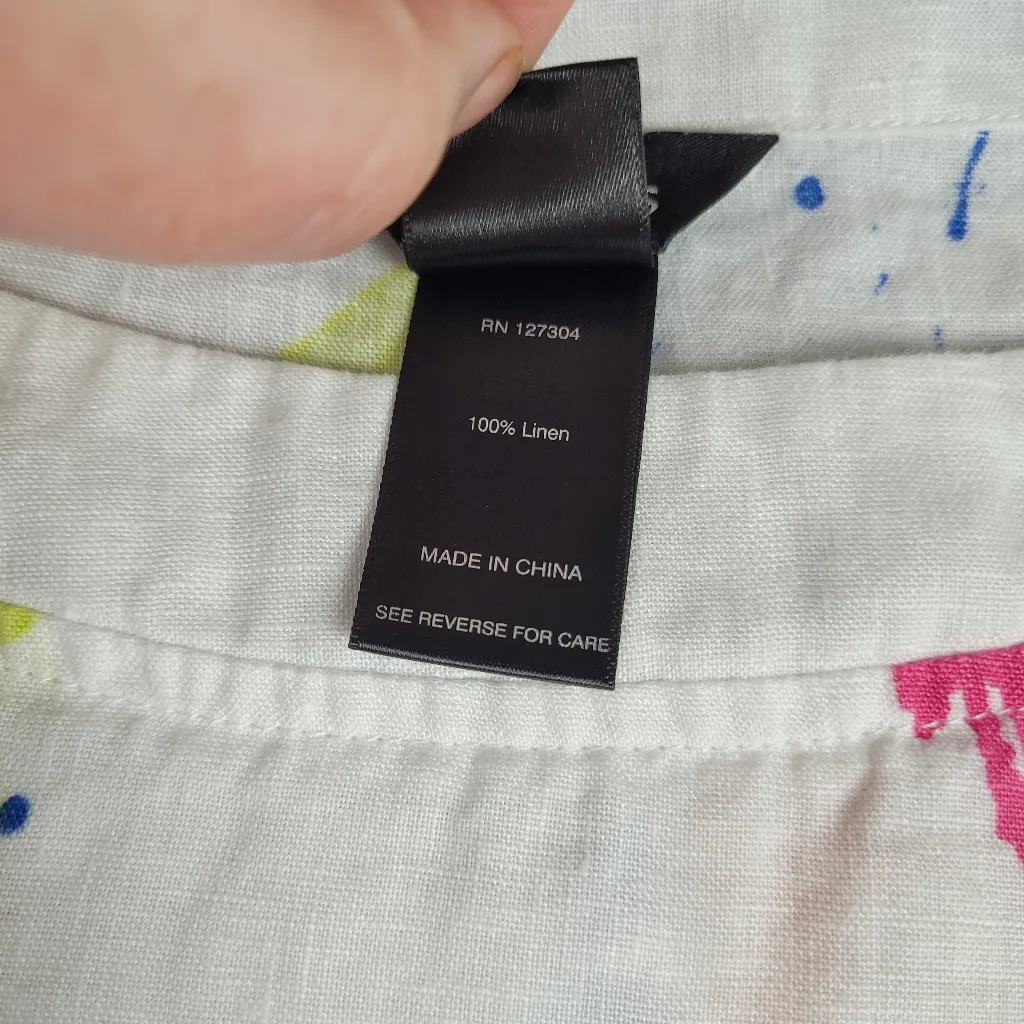 Ali Miles 100% Linen Women's Size 1X Paint Splash Tunic Top Pockets 3/4 Sleeve Pink - Image 4