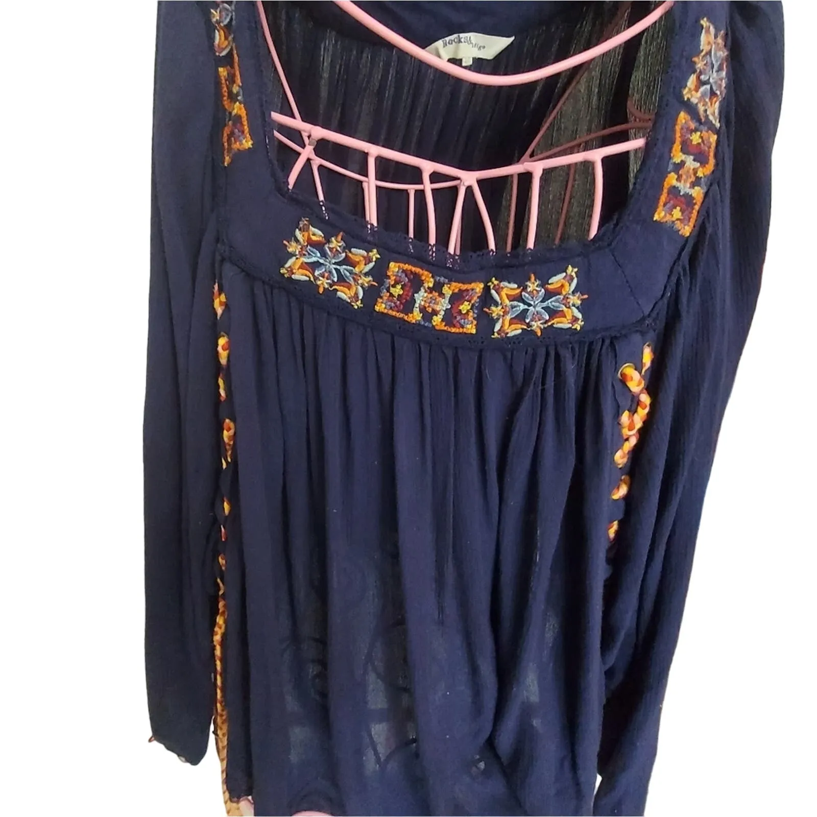 Rocks & Indigo Embroidered Floral Top M Boho Hippie Costal Cowgirl Coconut Girl Orange Size M - Image 7