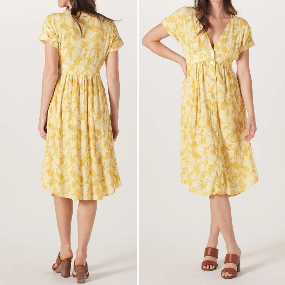 NWT The Normal Brand Ezra Crepe Deep V Button Thru Dress Yellow Size Small NEW - Image 16