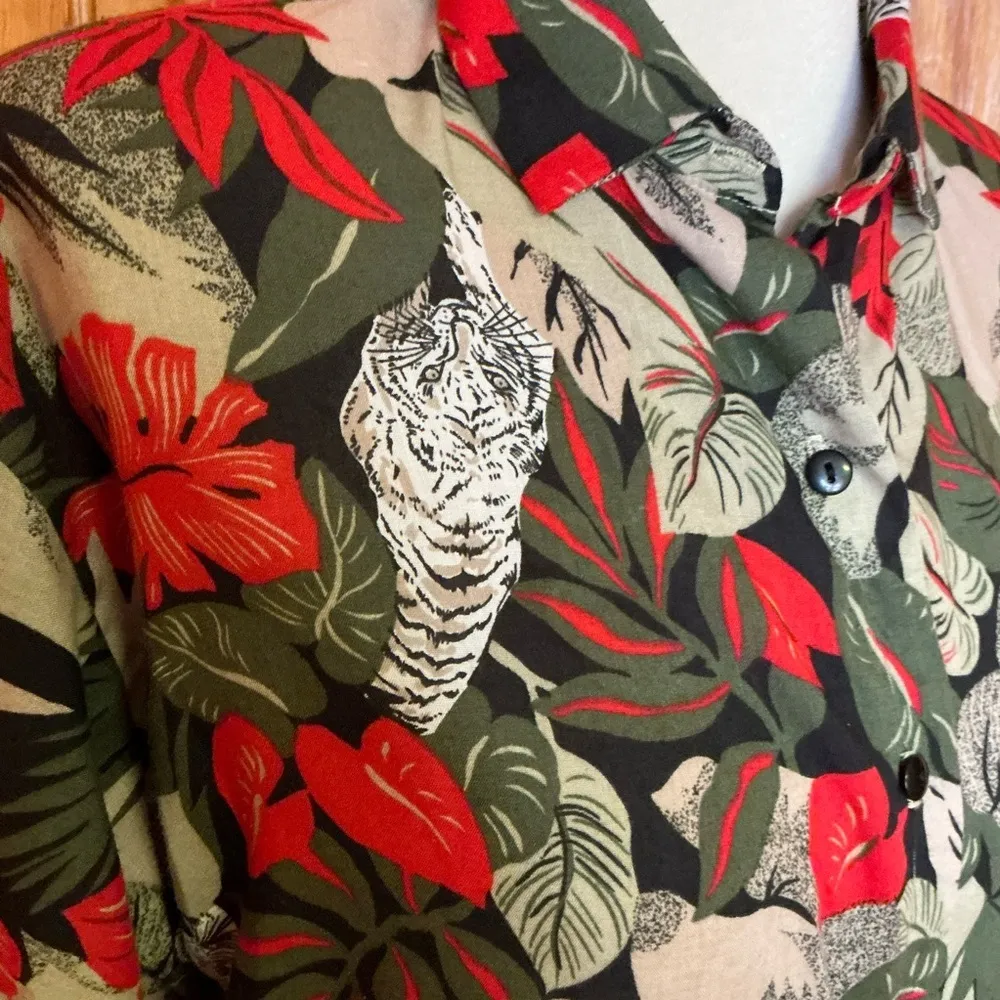 Vtg 80s tiger safari oversized blouse Green Size M - Image 7