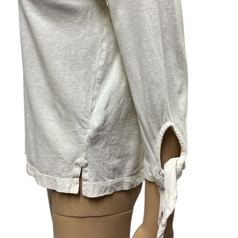 Madewell Cotton Linen Blend Tie Cuff 3 Quarter Sleeve Cream Boat Neck Tee Small - Image 5