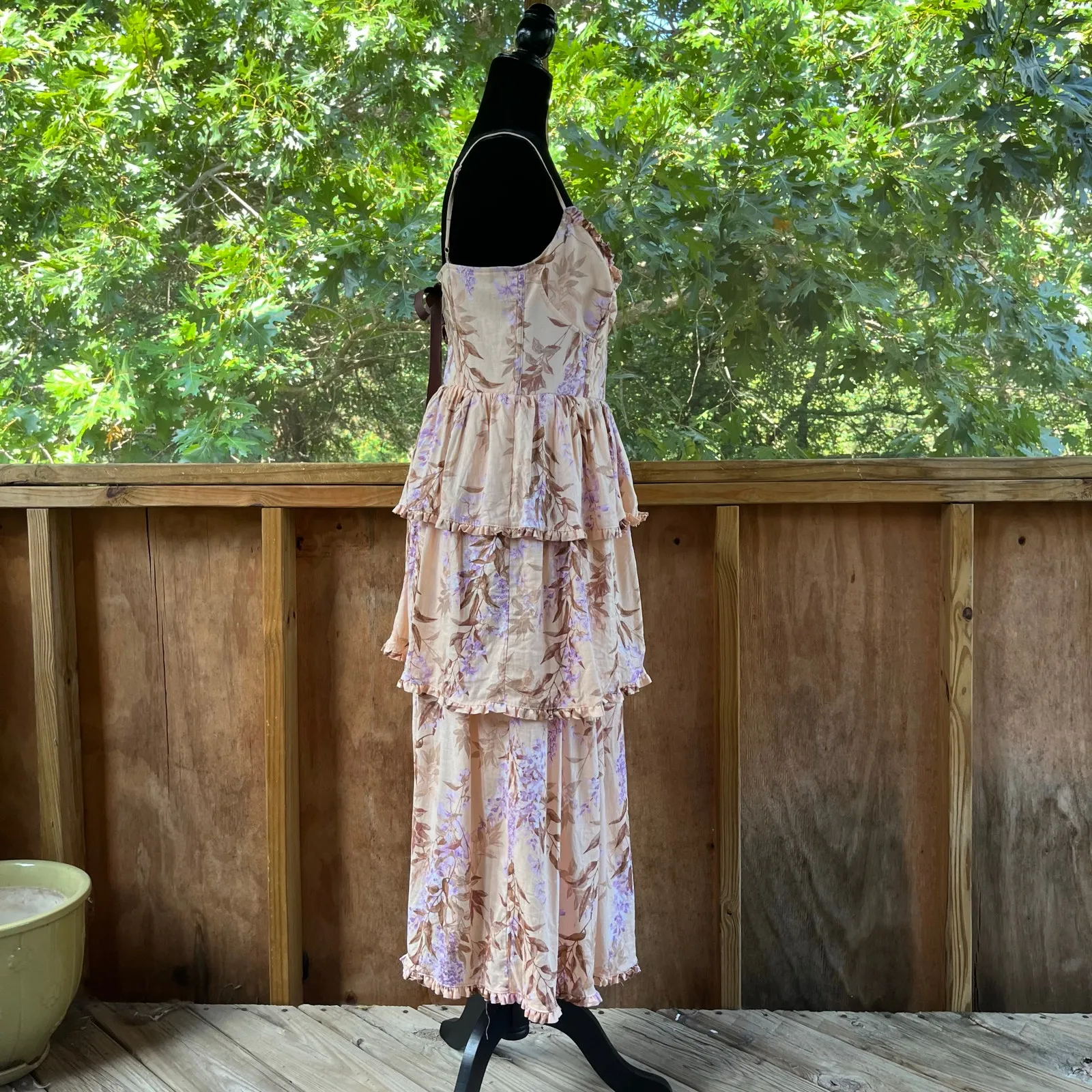 House Of Harlow Tiered Ruffled Bustier Front Lace Up Dress Peach Size S Pink - Image 2