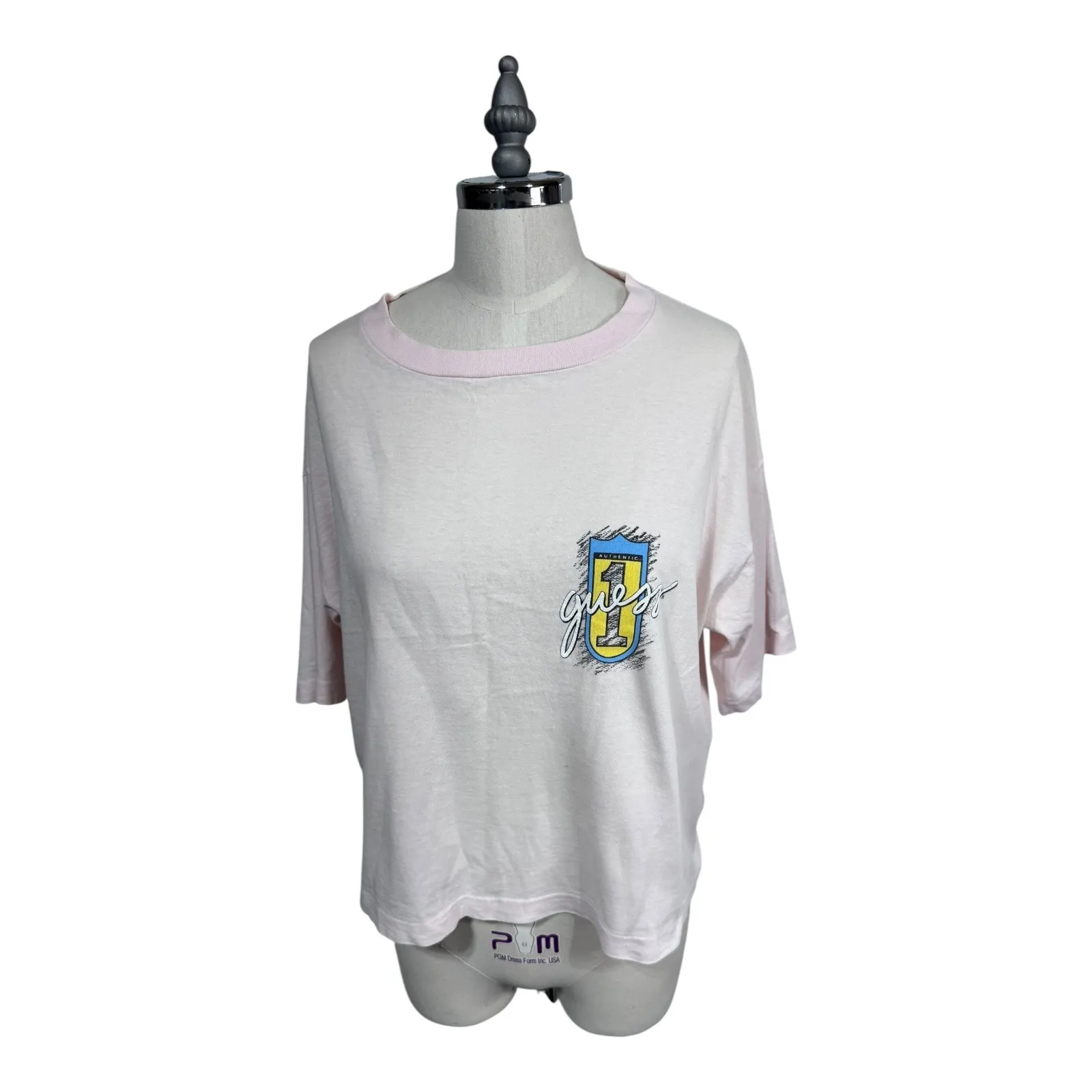 Vintage 1987 Guess USA‎ George Marciano Pink Graphic T-Shirt USA One Size RARE - Image 4