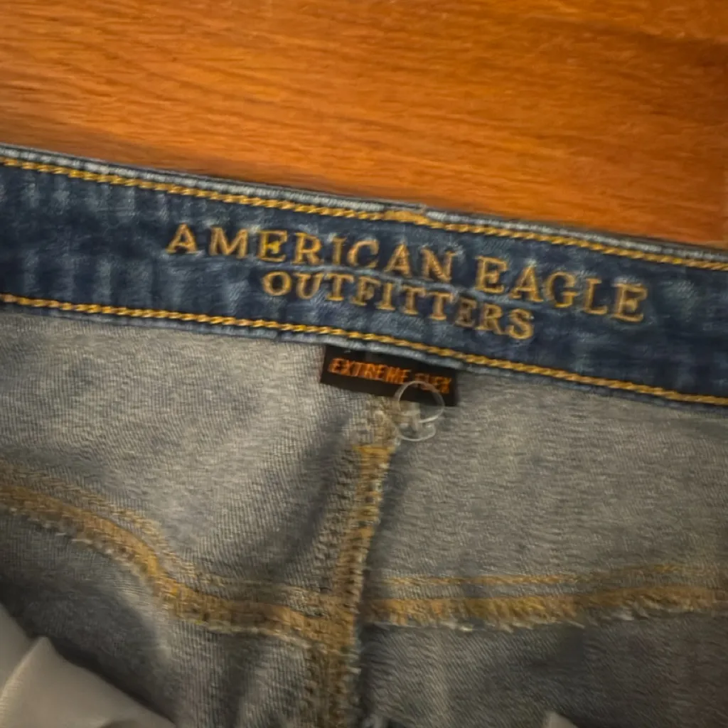 American Eagle Outfitters Blue Distressed Jean Shorts - Image 3