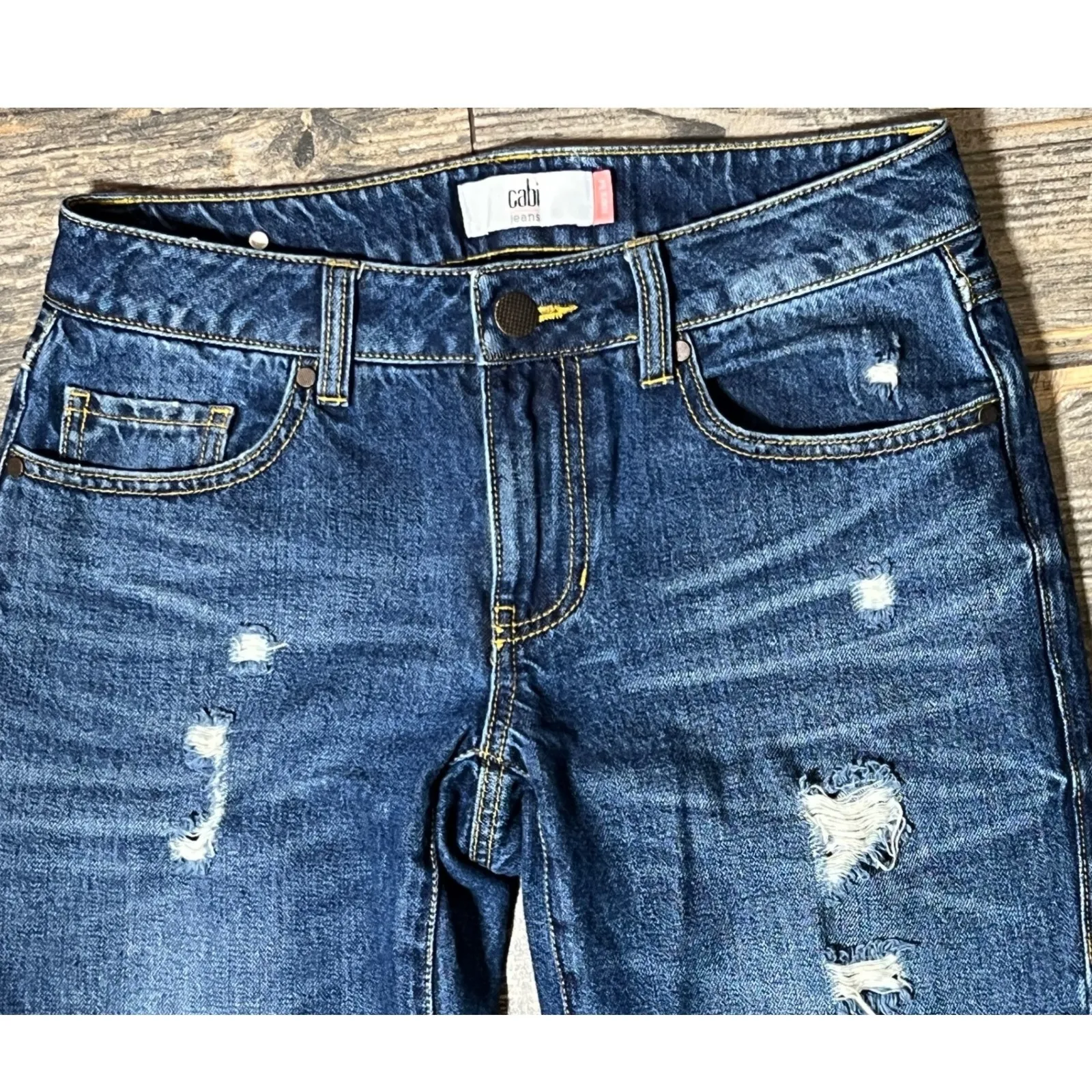 Cabi Jeans 100% BF Distressed Blue Denim Boyfriend Size 6 Slouchy Relaxed 4152 - Image 5