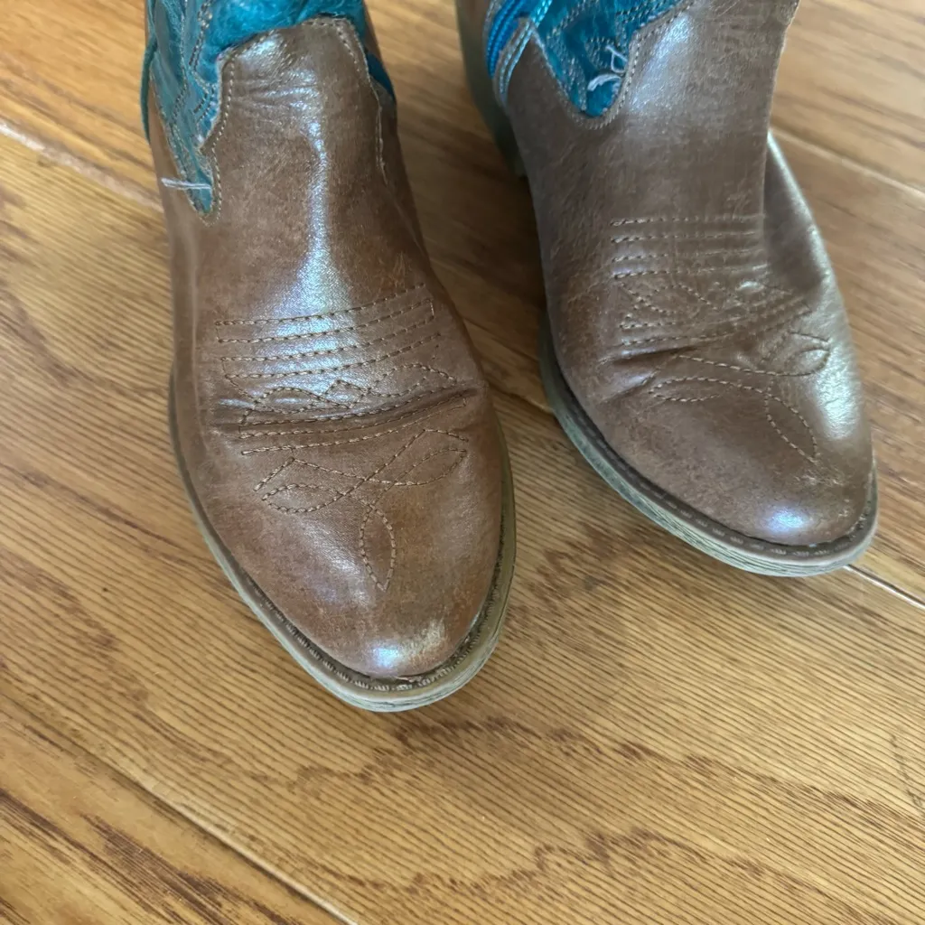 Coconuts By Matisse Pistol Cowgirl Boots Women’s 6.5M Cognac Teal Short Ankle - Image 2